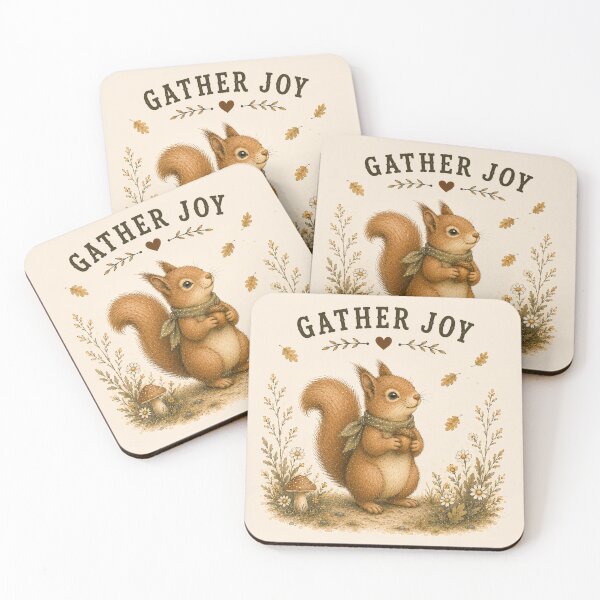 Item preview, Gather Joy Squirrel Vintage Cottagecore Woodland Watercolor designed and sold by TinyHeroLab.