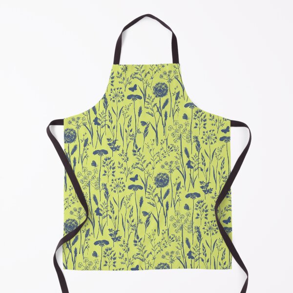 Artikelvorschau, Wiesenblumenmuster in Limettengrün und Blau - Skandinavische Herbarium-Silhouetten entworfen und verkauft von Doodle Finch Designs.