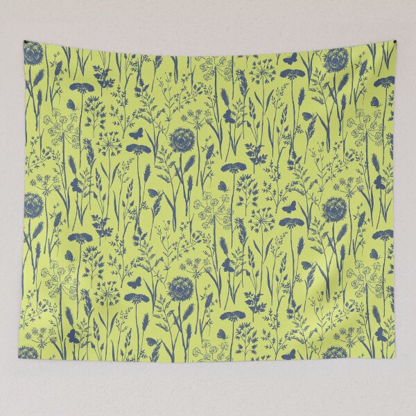 Item preview, Meadow Wildflowers Pattern in Lime Green and Blue - Scandi Herbarium Silhouettes designed and sold by Doodle Finch Designs.