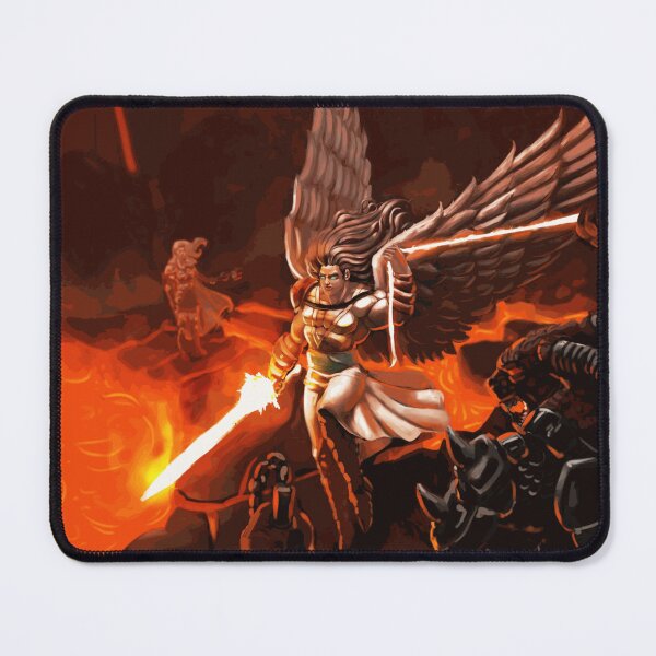 Item preview, Winged Angel Warrior Fighting Demons Above a Lava Battlefield designed and sold by NoanVasseur.