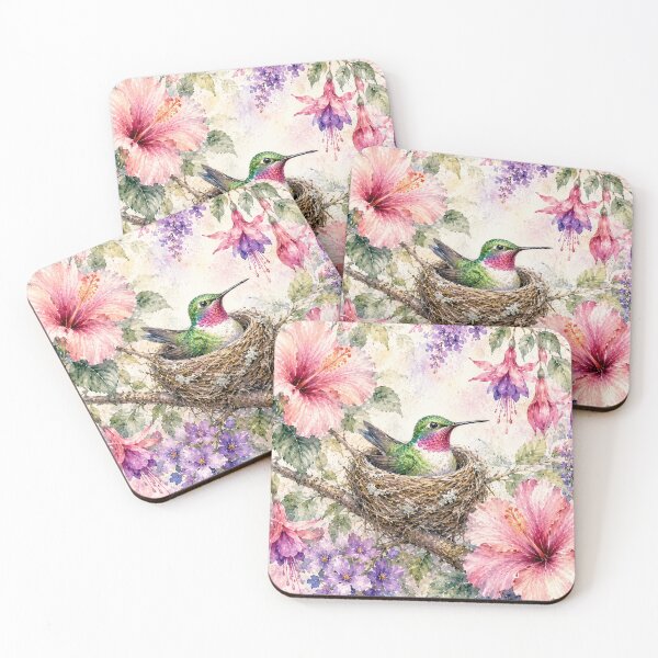 Item preview, Watercolor Hummingbird Nest Hibiscus Garden designed and sold by Diego Re.