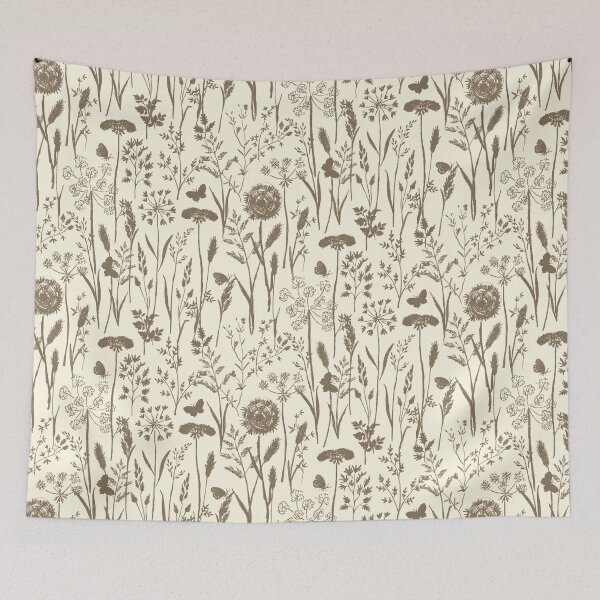 Item preview, Meadow Wildflower Pattern in Taupe & Beige Modern Country Herbarium Silhouettes designed and sold by Doodle Finch Designs.
