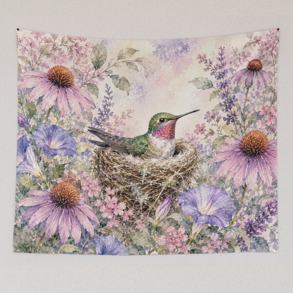 Item preview, Nesting Hummingbird Wildflower Watercolor Art designed and sold by Diego Re.