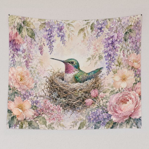 Item preview, Nesting Hummingbird Wisteria Blossom Painting designed and sold by Diego Re.