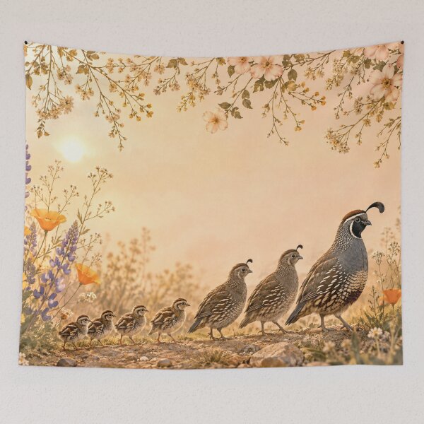 Item preview, Golden Trail – Quail Family in a California Wildflower Meadow designed and sold by Kimberly Palmer.