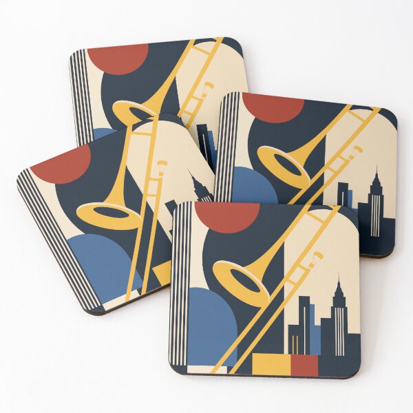 Item preview, Bauhaus Jazz Trombone Art | Mid Century Modern Music Art | Abstract Geometric Cityscape | Retro Brass Instrument Print designed and sold by Studio pod Burom.