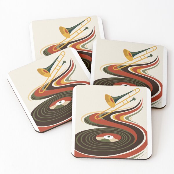 Item preview, Autmn Vintage Jazz Trombone & Vinyl Record Art & Red And Green Edition designed and sold by Studio pod Burom.