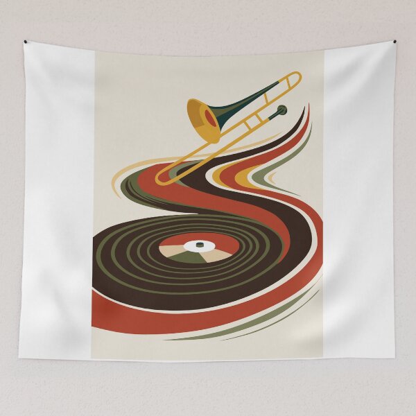 Item preview, Autmn Vintage Jazz Trombone & Vinyl Record Art & Red And Green Edition designed and sold by Studio pod Burom.