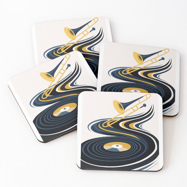 Item preview, Midnight Jazz Trombone & Vinyl Record Art & Indigo Blue And Orange Edition designed and sold by Studio pod Burom.