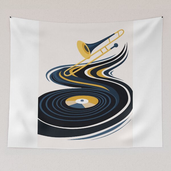 Item preview, Midnight Jazz Trombone & Vinyl Record Art & Indigo Blue And Orange Edition designed and sold by Studio pod Burom.