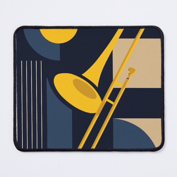 Item preview, Trombone Bauhaus Print, Mid Century Modern Music Art, Indigo Blue And Yellow Edition designed and sold by Studio pod Burom.