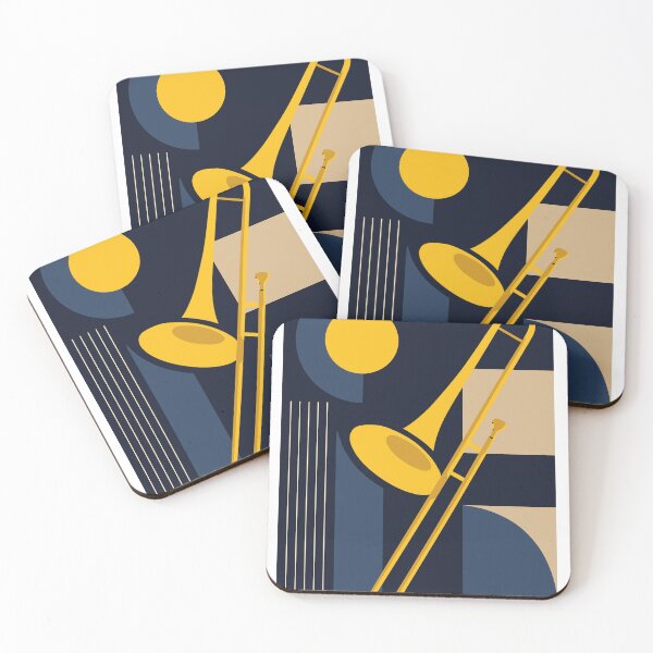 Item preview, Trombone Bauhaus Print, Mid Century Modern Music Art, Indigo Blue And Yellow Edition designed and sold by Studio pod Burom.