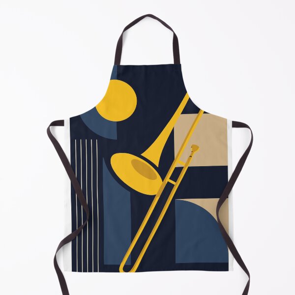 Item preview, Trombone Bauhaus Print, Mid Century Modern Music Art, Indigo Blue And Yellow Edition designed and sold by Studio pod Burom.