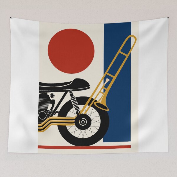 Item preview, Bauhaus Motorcycle & Trombone Art | Minimalist Jazz Garage Print | Mid-Century Modern Print designed and sold by Studio pod Burom.