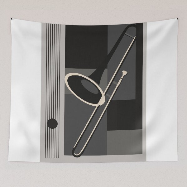 Item preview, Trombone Bauhaus Print, Mid Century Modern Music Art, Black And White Edition designed and sold by Studio pod Burom.
