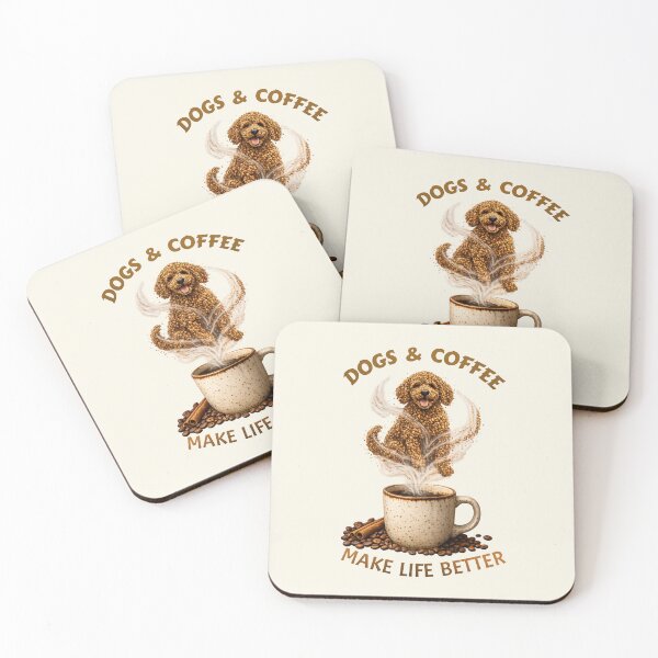 Item preview, Dogs and Coffee Make Life Better Vintage Goldendoodle Art designed and sold by CreativeArtistL.