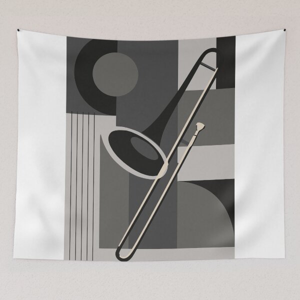 Item preview, Trombone Bauhaus Print, Mid Century Modern Music Art, Grey Shades Edition designed and sold by Studio pod Burom.