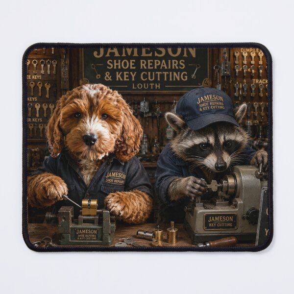 Item preview, Jameson Shoe Repairs and Key Cutting, Louth — Dog and Raccoon Workshop Scene designed and sold by Paul Thompson Photography.