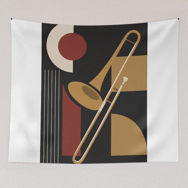 Item preview, Trombone Bauhaus Print, Mid Century Modern Music Art, Autumn Edition designed and sold by Studio pod Burom.