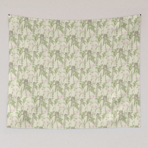 Item preview, Toile de Jouy Wild Meadow Flowers Print - Cream Linen Texture Background designed and sold by joniJhon_design.