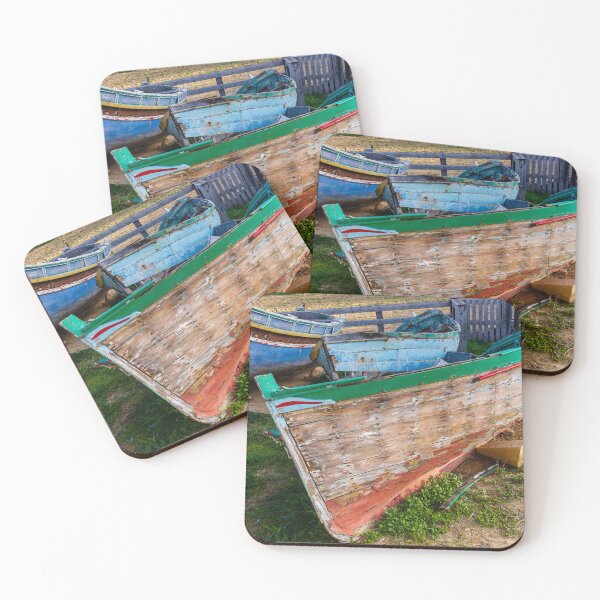 Item preview, Weathered Wooden Fishing Boats On Shore With Peeling Paint And Rustic Mediterranean Charm designed and sold by Nmallia.