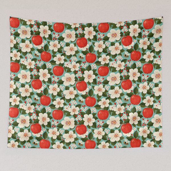 Item preview, Vintage Apple Blossom Seamless Pattern with Bees and Floral Botanical Design designed and sold by littlepiig.
