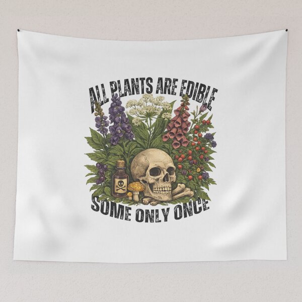 Item preview, All Plants Are Edible Some Only Once – Funny Botanical Dark Humor Skull Mushroom designed and sold by Artycom.