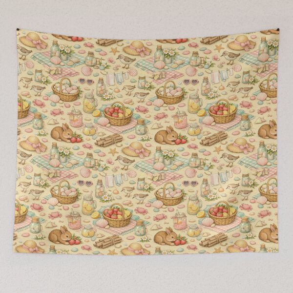 Item preview, Pastel Beach Picnic – Coastal Cottagecore Pattern (Seafoam, Blush & Buttercream) designed and sold by Shadowframe Studios.