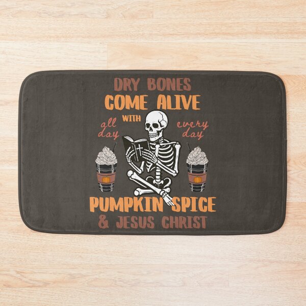 Item preview, Halloween Skeleton Reading Jesus Christ and Pumpkin Spice Coffee Dry Bones Come Alive Bible Verse                   designed and sold by Forevermore.