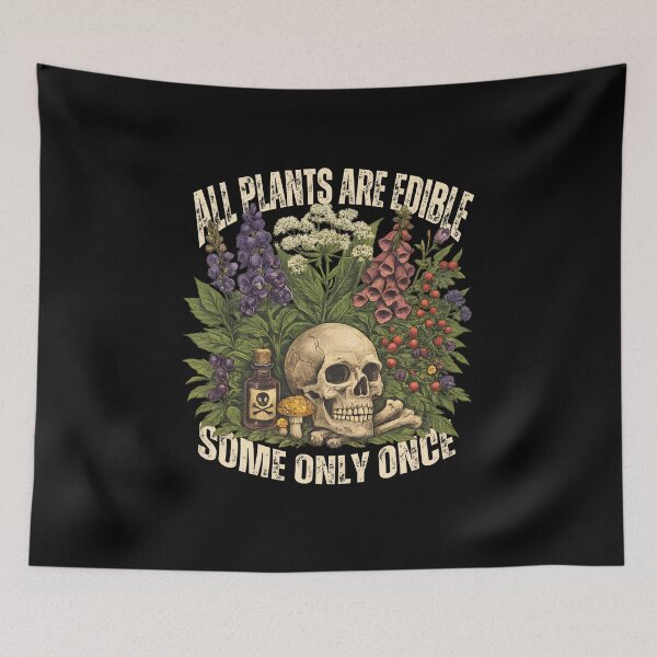Item preview, All Plants Are Edible Some Only Once – Funny Botanical Dark Humor Skull Mushroom designed and sold by Artycom.