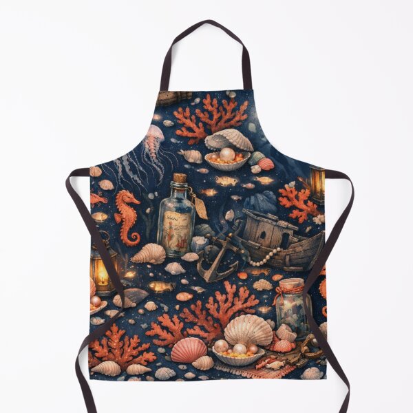 Item preview, Deep‑Sea Folklore – Oceanic Cottagecore Pattern (Indigo & Coral Palette) designed and sold by Shadowframe Studios.