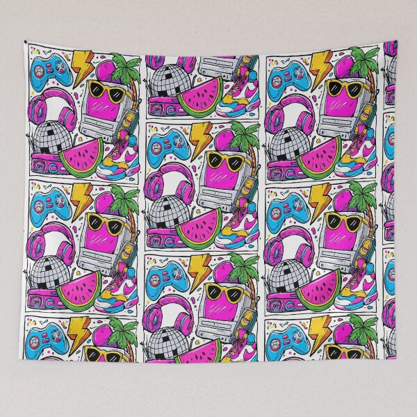 Item preview, Colorful Retro 90s Miami Gamer Disco Ball Print Pattern designed and sold by RichardRags.