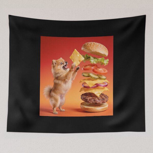 Item preview, Pomeranian Spitz Wants to Eat Giant Cheeseburger designed and sold by OksArtStudio.