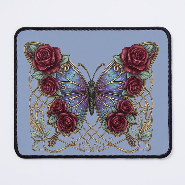 Item preview, Gothic Art Nouveau Butterfly & Dark Red Roses designed and sold by digitalbob60.