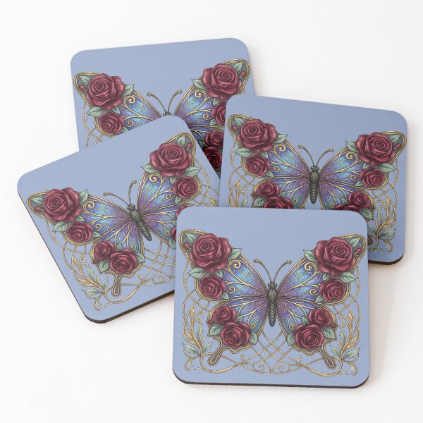 Item preview, Gothic Art Nouveau Butterfly & Dark Red Roses designed and sold by digitalbob60.