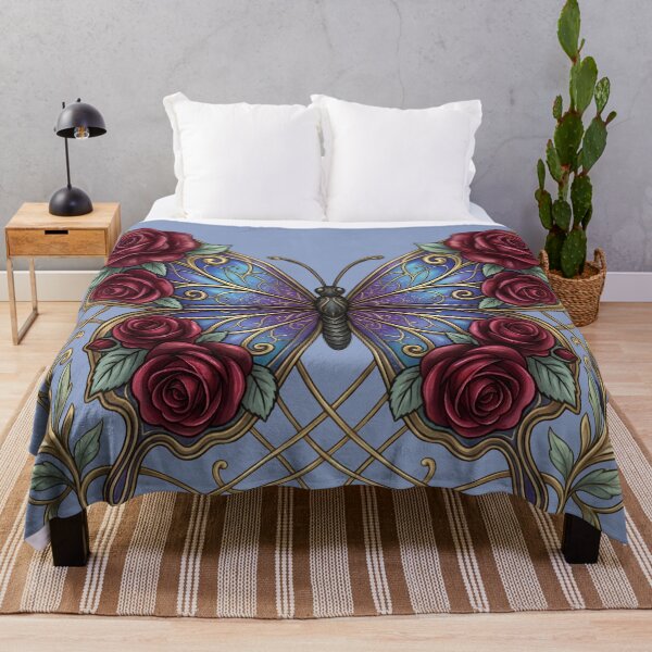 Item preview, Gothic Art Nouveau Butterfly & Dark Red Roses designed and sold by digitalbob60.
