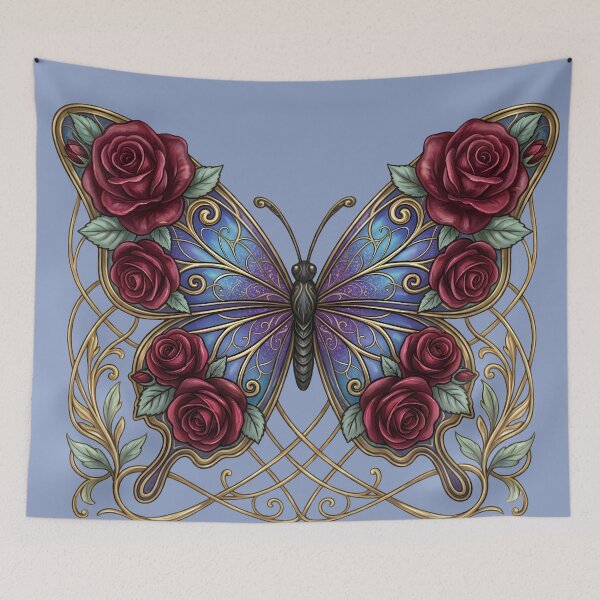 Item preview, Gothic Art Nouveau Butterfly & Dark Red Roses designed and sold by digitalbob60.