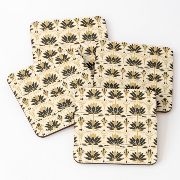 Item preview, Lotus Art Deco Black Gold Decorative Seamless Pattern designed and sold by Inkworksbyshery.