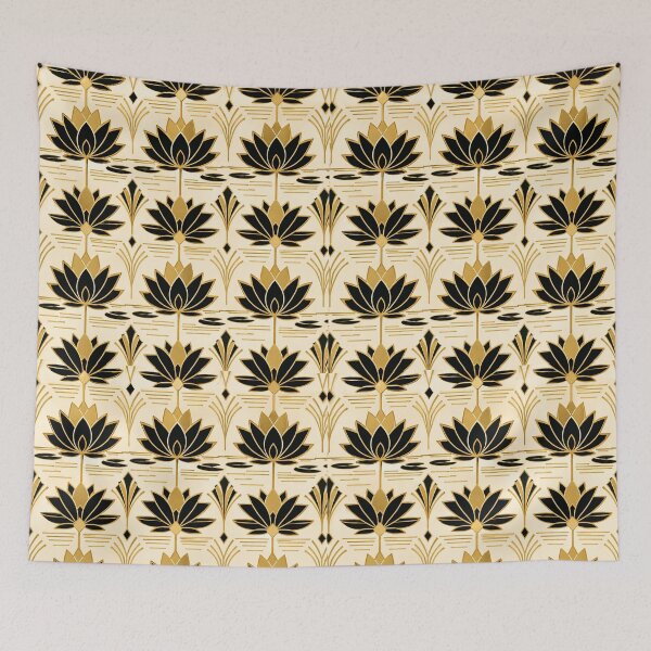 Item preview, Lotus Art Deco Black Gold Decorative Seamless Pattern designed and sold by Inkworksbyshery.