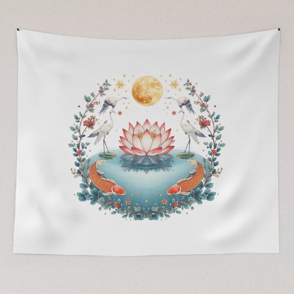 Item preview, Inner Peace | Lotus, Cranes & Celestial Botanical Illustration designed and sold by catcurio.