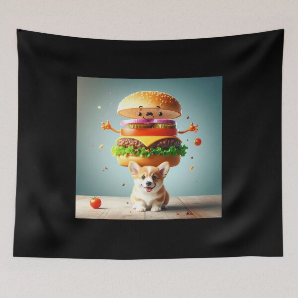 Item preview, Corgi with Living Cheeseburger Cartoon designed and sold by OksArtStudio.