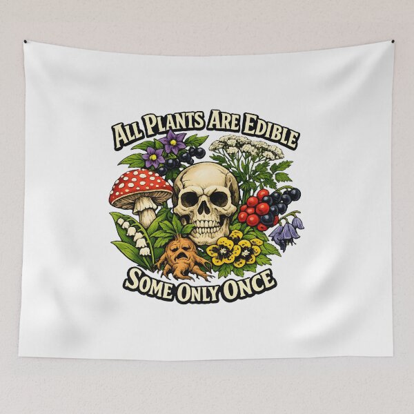 Item preview, All Plants Are Edible Some Only Once – Funny Botanical Dark Humor Skull Mushroom designed and sold by Artycom.