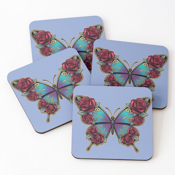 Item preview, Gothic Art Nouveau Butterfly & Dark Red Roses designed and sold by digitalbob60.