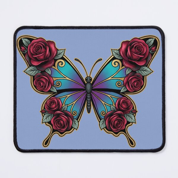 Item preview, Gothic Art Nouveau Butterfly & Dark Red Roses designed and sold by digitalbob60.