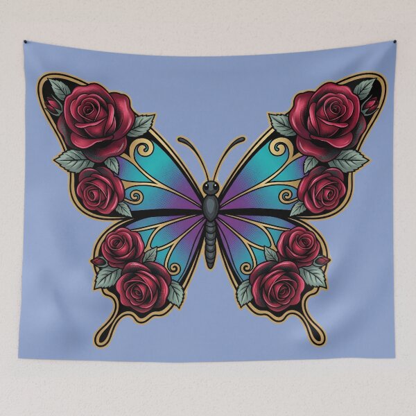 Item preview, Gothic Art Nouveau Butterfly & Dark Red Roses designed and sold by digitalbob60.