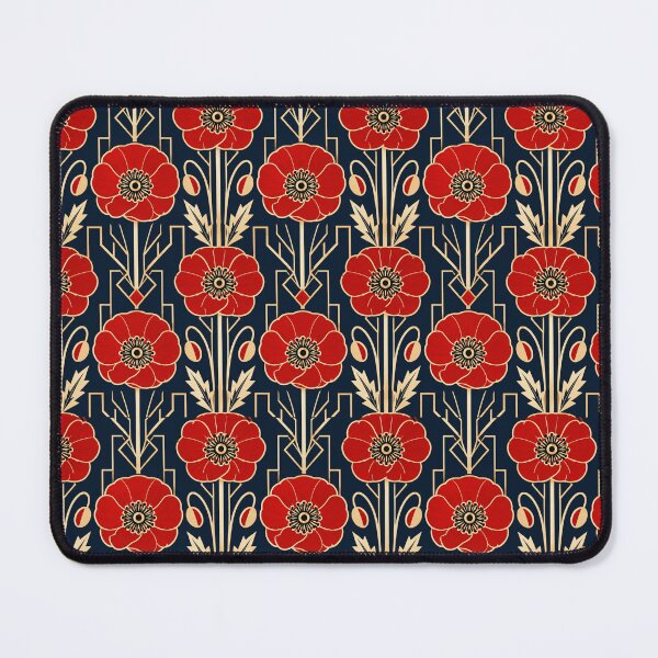 Item preview, Poppy Art Deco Scarlet Navy Seamless Pattern designed and sold by Inkworksbyshery.