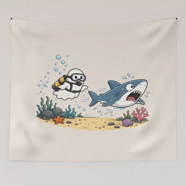 Item preview, Ghost Shark, Funny Ghost Diver, Summerween Shark, Cute Spooky Ocean, Halloween Beach Gift for Shark Lovers designed and sold by Quiajia.