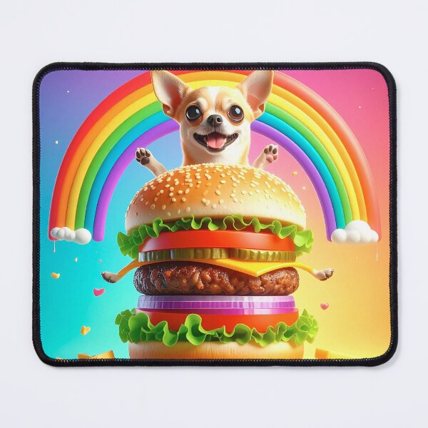 Item preview, Chihuahua in Giant Cheeseburger Under Rainbow designed and sold by OksArtStudio.