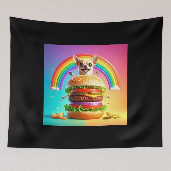 Item preview, Chihuahua in Giant Cheeseburger Under Rainbow designed and sold by OksArtStudio.
