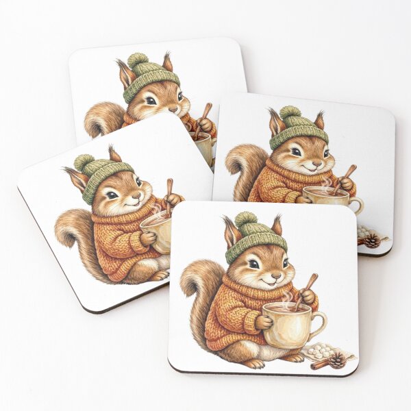 Item preview, Cozy Squirrel Making Hot Cocoa | Cute Woodland Autumn Animal Illustration designed and sold by vigzhifushions.